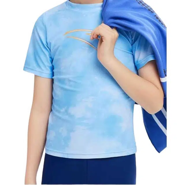 安踏儿童 圆领套头上衣松紧短裤儿童泳装 蓝色/深蓝色 青少年