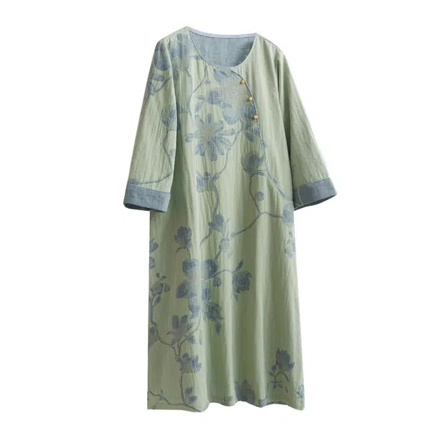 怡吾色 新中式纯棉国花系列家居服睡裙 文艺风中袖可外穿睡衣 女款内衣 女款
