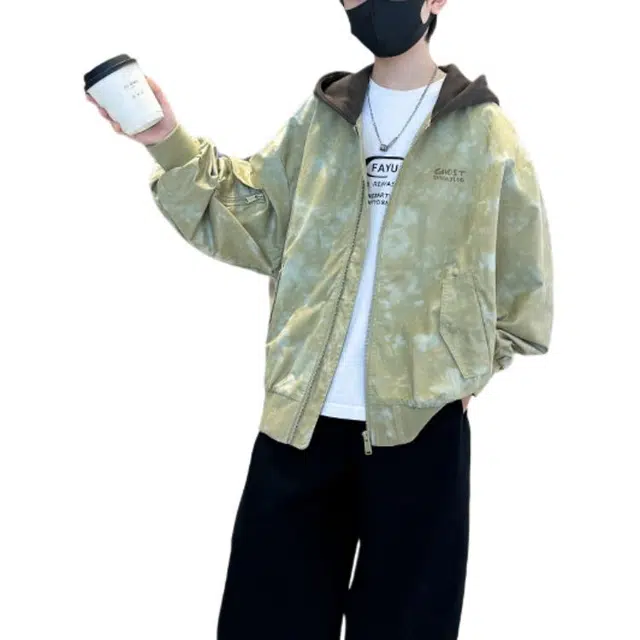 浪莎 时尚舒适柔软连帽宽松夹克外套 绿色青少年