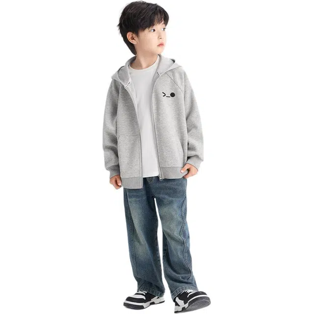 儿童款 左西 柔软时尚舒适连帽夹克外套 灰色