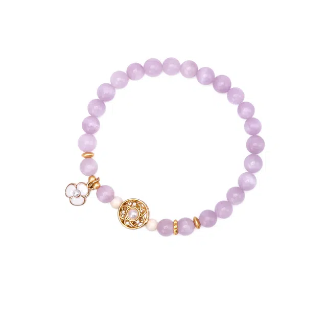 聆听花开 原创设计紫色手饰串珠 正缘桃花甜美优雅新中式国潮风转运珠时尚气质精致显白高颜值学生 猫眼石 手串 女款