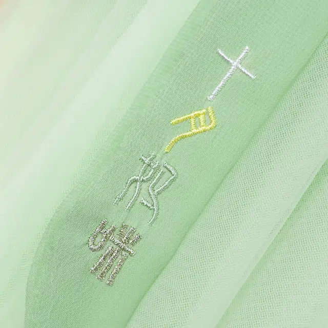 十月妈咪 童装 拼色方领雏菊刺绣收腰短袖儿童汉服 女童 雏菊绿