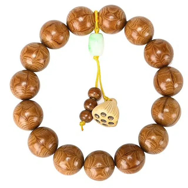 爵倾 纯手工打磨莲花挂饰六条纹佛珠降龙 六道木 手串 男女同款情侣款