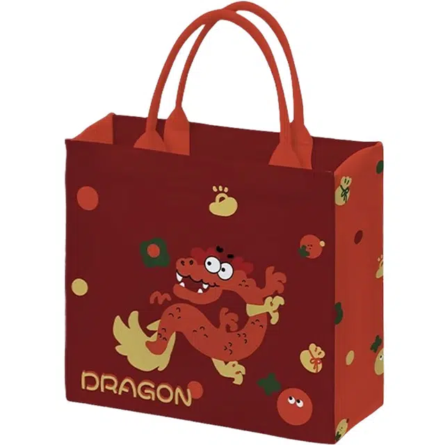 奥松 小众图案设计休闲简约日常通勤时尚百搭 绒面科技布 手提包 大号 女款 红色