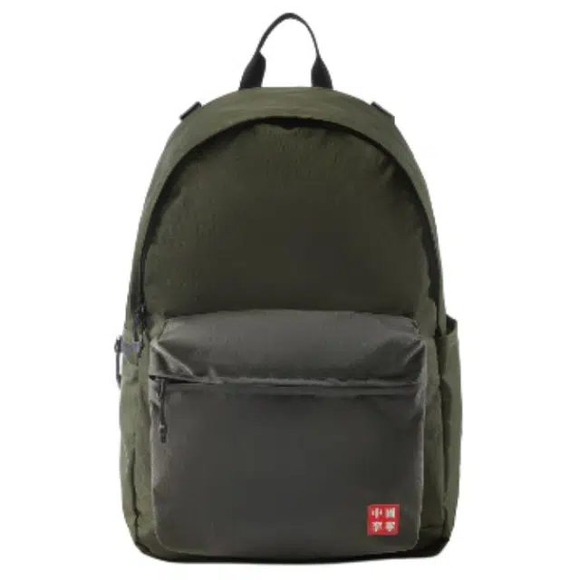 中国李宁 休闲简约拉链开合 锦纶 双肩包 男女同款情侣款 墨绿色