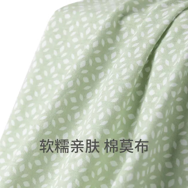 舒雅 简约亲肤舒适印花翻领短袖休闲可外穿长裤睡衣套装 女款 浅绿