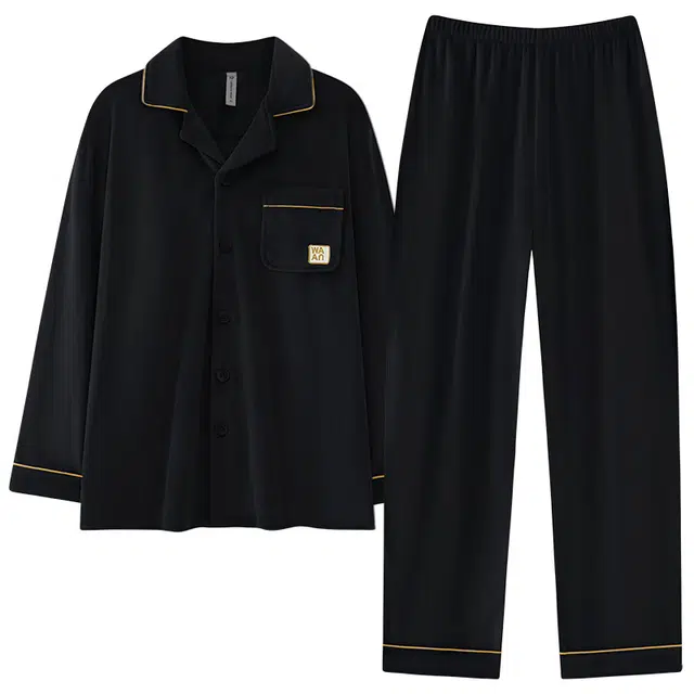 草本初色 海岛绒纯色翻领长袖长裤睡衣套装 男款 图片色