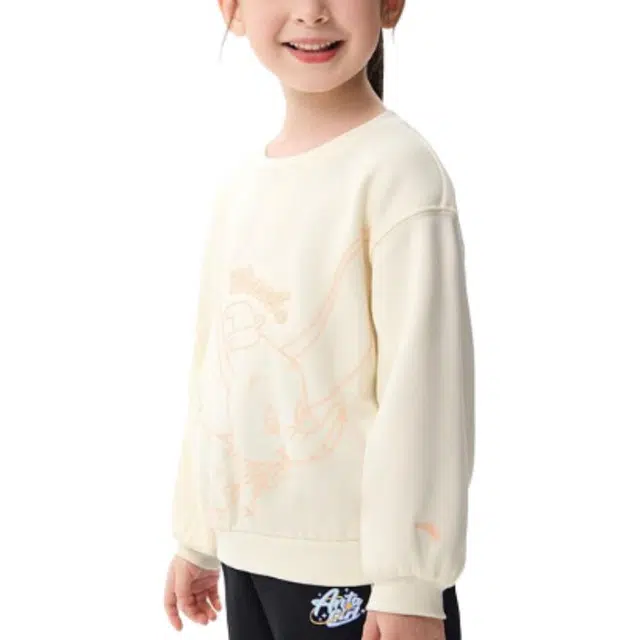 安踏儿童 卡通动漫字母抓绒圆领套头卫衣 儿童款 乳酪白