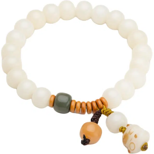 仙源 招财小猫 算盘珠新中式文玩念珠 平安福手链 白玉菩提 手串 男女同款情侣款