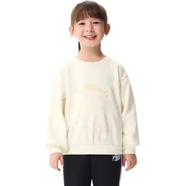 安踏儿童 卡通动漫字母抓绒圆领套头卫衣 儿童款 乳酪白