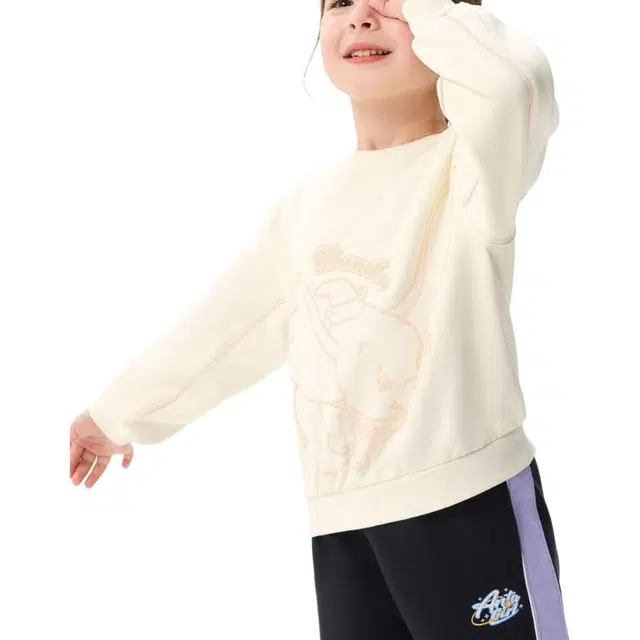 安踏儿童 卡通动漫字母抓绒圆领套头卫衣 儿童款 乳酪白