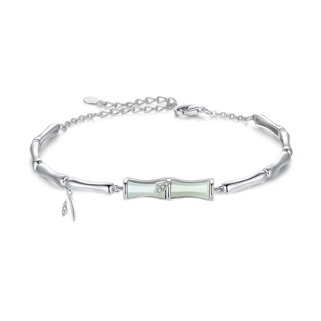 万娜 有你竹矣 复古新中式森系气质 小众设计感 和田玉手链 青玉 女款