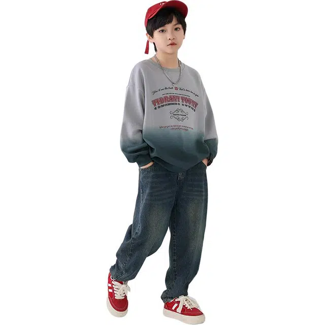 憨憨象 简约字母圆领套头长袖卫衣舒适百搭长裤休闲运动套装 青少年