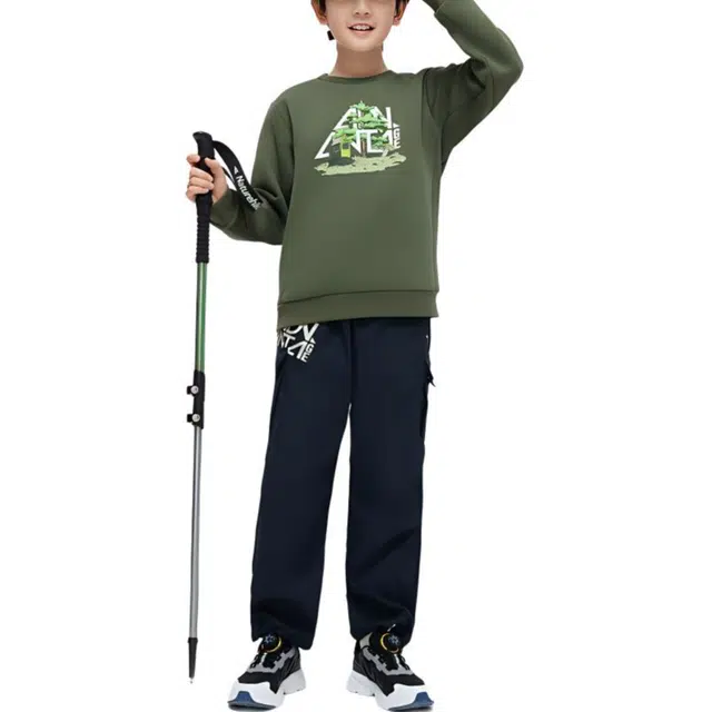 儿童款 安踏儿童 字母印花圆领长袖套头卫衣 墨玉绿