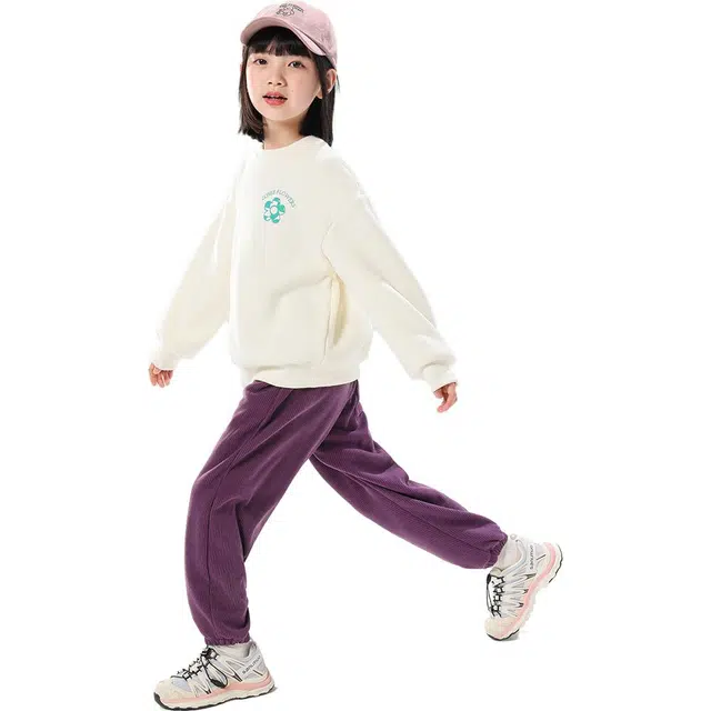 左西 童装 纯色加绒加厚束脚休闲裤 儿童款 粉紫色