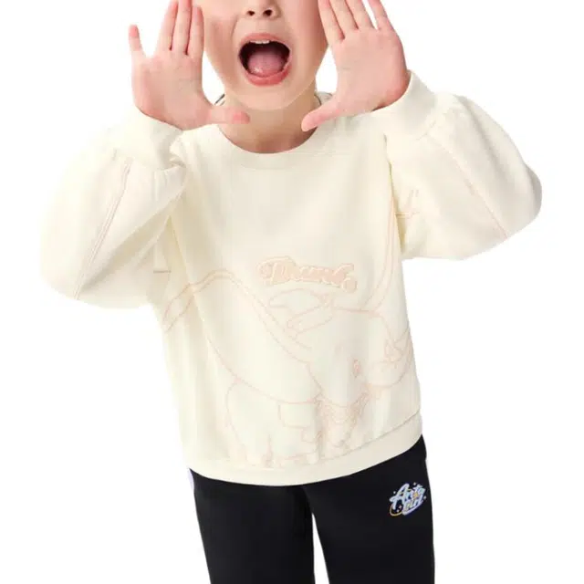 安踏儿童 卡通动漫字母抓绒圆领套头卫衣 儿童款 乳酪白