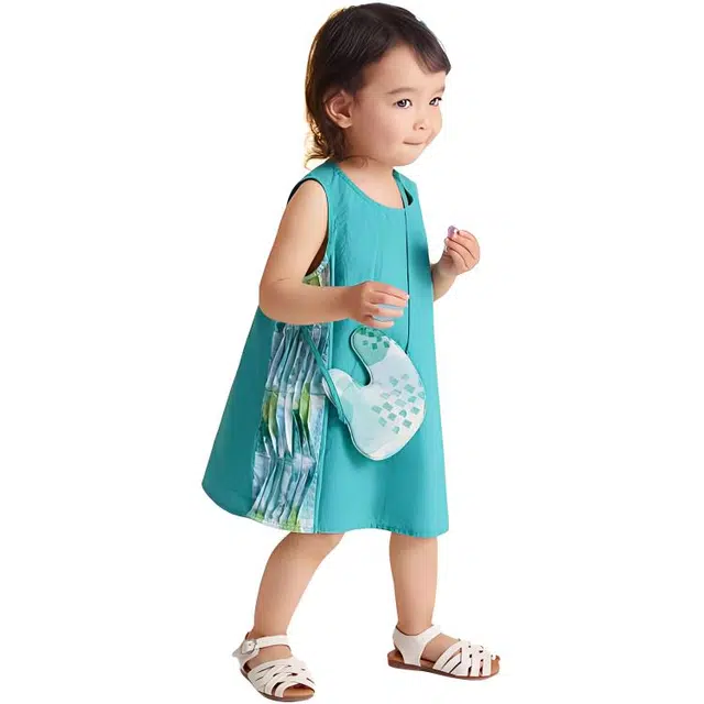 啊咪啦 兔子包包无袖撞色打褶轻薄透气婴幼儿连衣裙 儿童款
