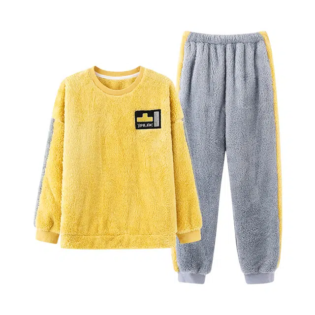 草本初色 简约休闲长袖舒适加绒冬季睡衣套装 女款 图片色