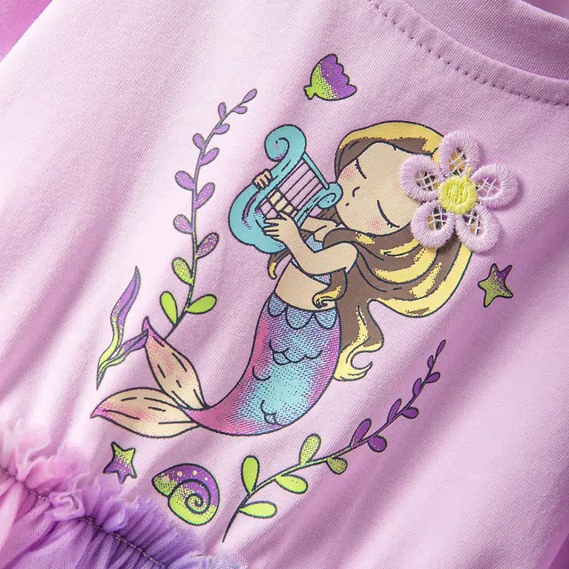十月妈咪 童装 外出飘逸可爱短袖儿童连衣裙 女童 人鱼浅紫