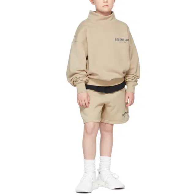 Fear of God Essentials FW21 Kids BeigeLinen Sweat Shorts Logo