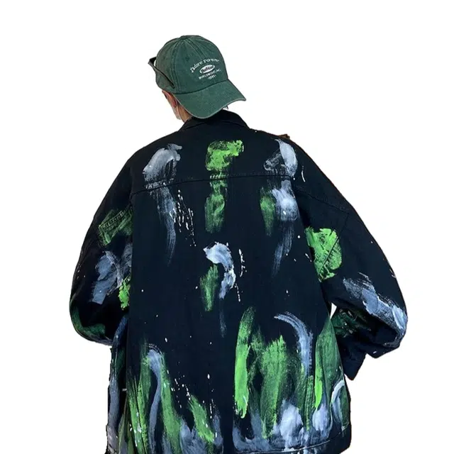 Yu'er Lian High Street Tie-Dye Graffiti Denim Jacket