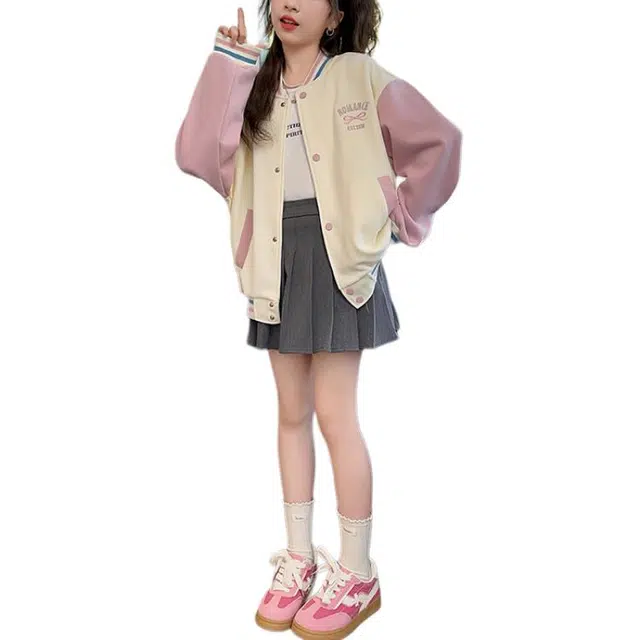 浪莎 拼色时尚百搭舒适柔软棒球服 米色青少年