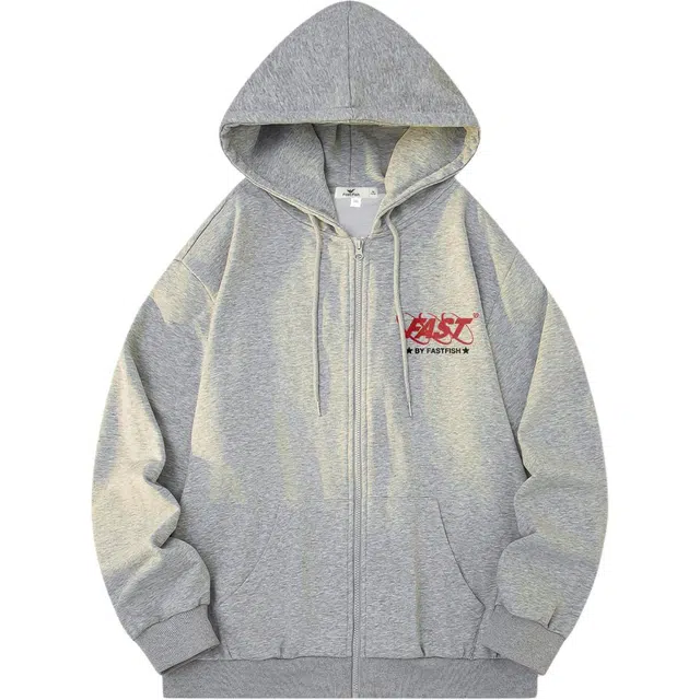 快鱼 美式基础款简约无性别主义连帽舒适宽松夹克外套 男女同款