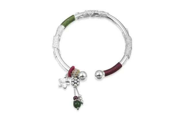 尚银福 流苏繁花 复古国风甜美森系小清新精致萌趣可爱猫咪铃铛流苏推拉可调节手饰 合金 手镯 女款