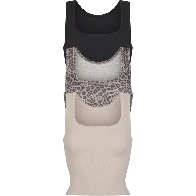 SKIMS COTTON RIB TANK 3-PACK 3 SNOW LEOPARD MULT