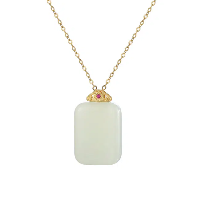 万娜 平安无事 新中式高级轻奢甜蜜气质优雅锁骨链 和田玉项链 青白玉 女款