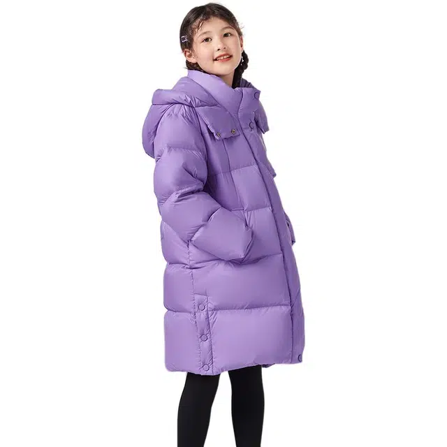 坦博尔 纯色连帽保暖加厚长款羽绒服 儿童款