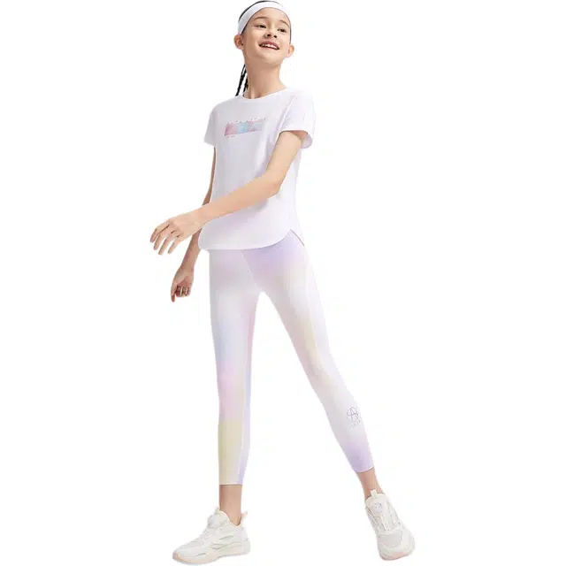 安踏儿童 艺术体操系列 晕染冰丝凉感修身打底裤 儿童款 白桃粉