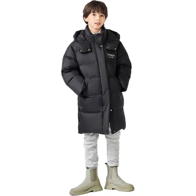 坦博尔 纯色连帽保暖加厚长款羽绒服 儿童款