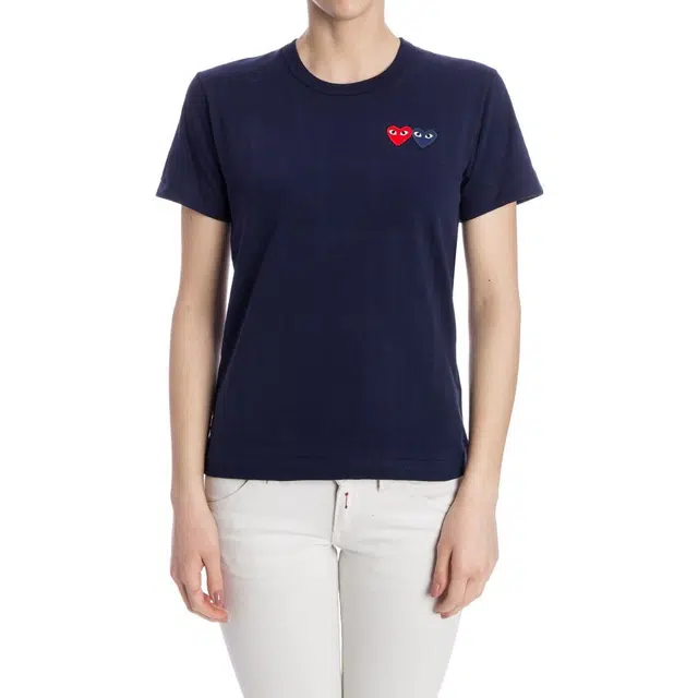 CDG Play Double Heart T-Shirt Navy T