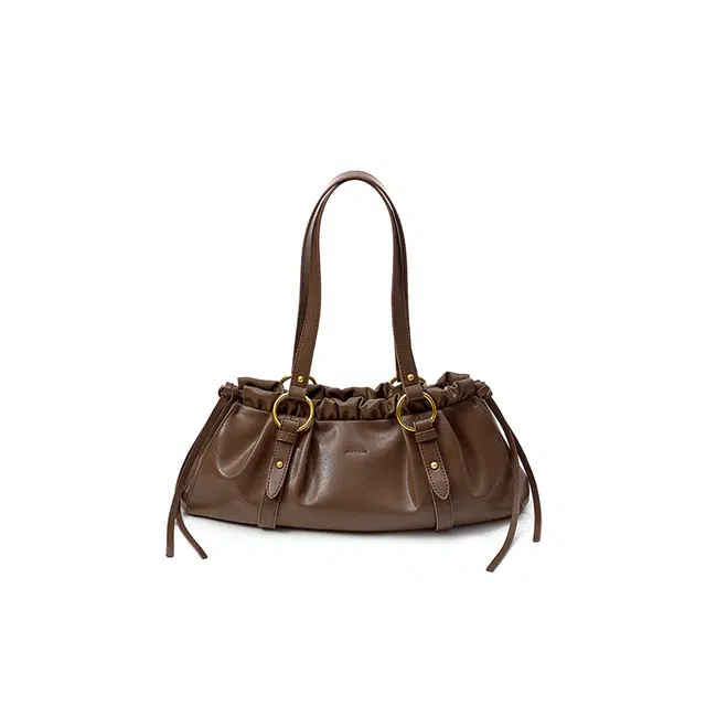 西木汀 舒芙蕾法棍包小众设计腋下斜挎包 牛剖层革拼合成革 单肩包 常规 女款 咖啡色