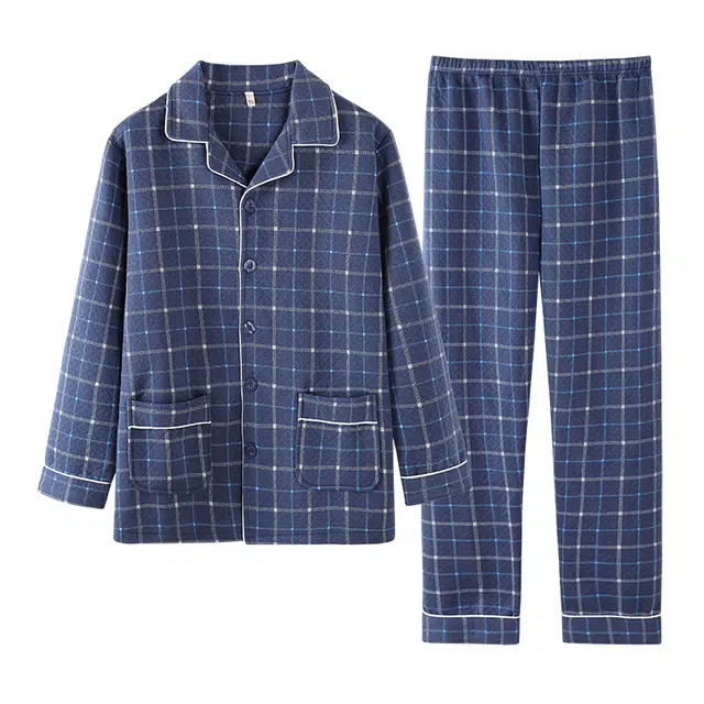 莫代尔 简约可外穿韩版清爽气质保暖储温帅气细腻舒适长袖防寒透气不闷热亲肤不易皱青少年长裤睡衣套装 男款 深天蓝