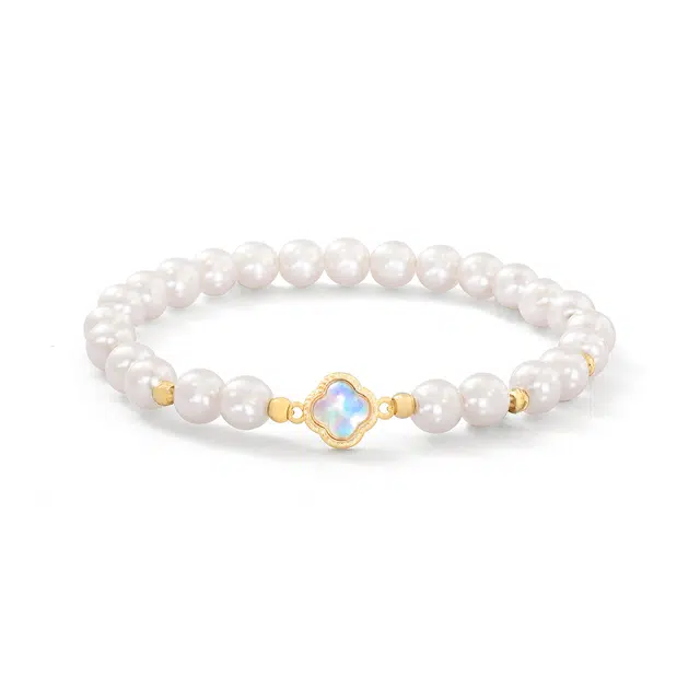 匆匆那年 四叶草 幸运萦绕 轻奢小众 设计款 人造珍珠 合金 手串 女款