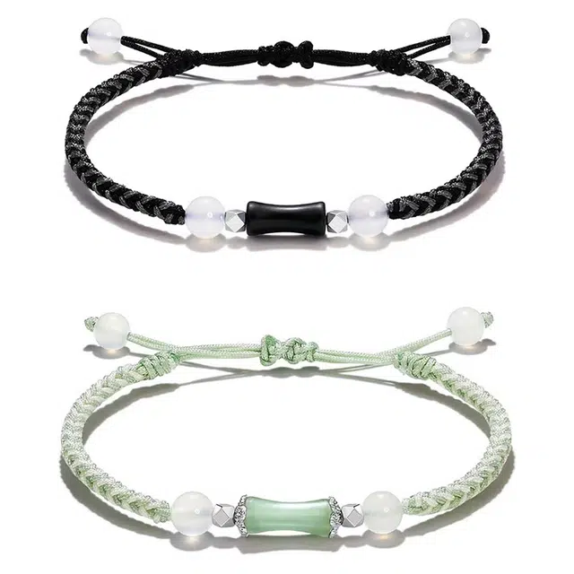 零界 节节高升 平步青云竹节简约新中式高级气质国潮风 事业运爆棚可调节编织手饰 琉璃 玉石手链 男女同款情侣款