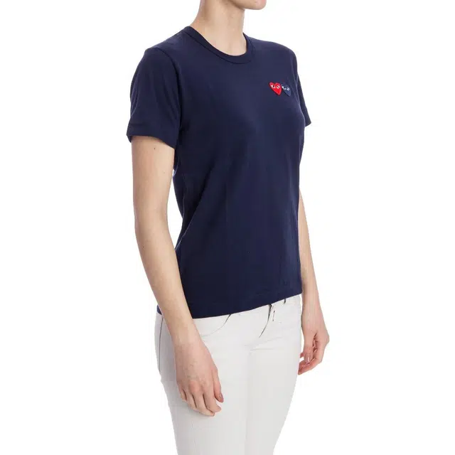 CDG Play Double Heart T-Shirt Navy T