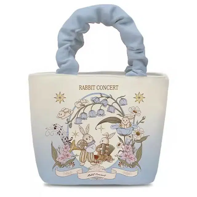 奥松 家用家居斜挎包可爱休闲高级感小众日系设计感单肩 绒面科技布 手提包 男女同款情侣款 兔兔音乐会