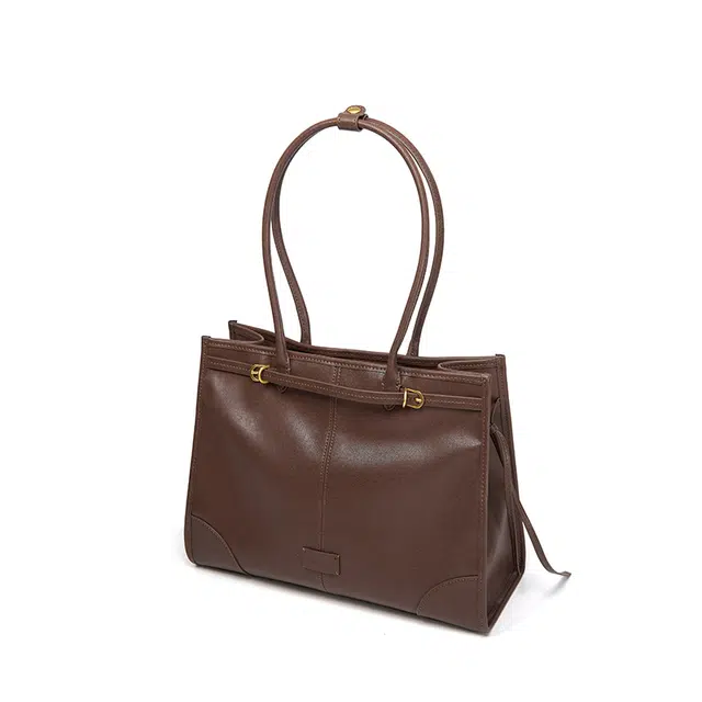 西木汀 质感休闲简约日常通勤时尚百搭 合成革 单肩包 大号 女款 深邃黑/咖啡色