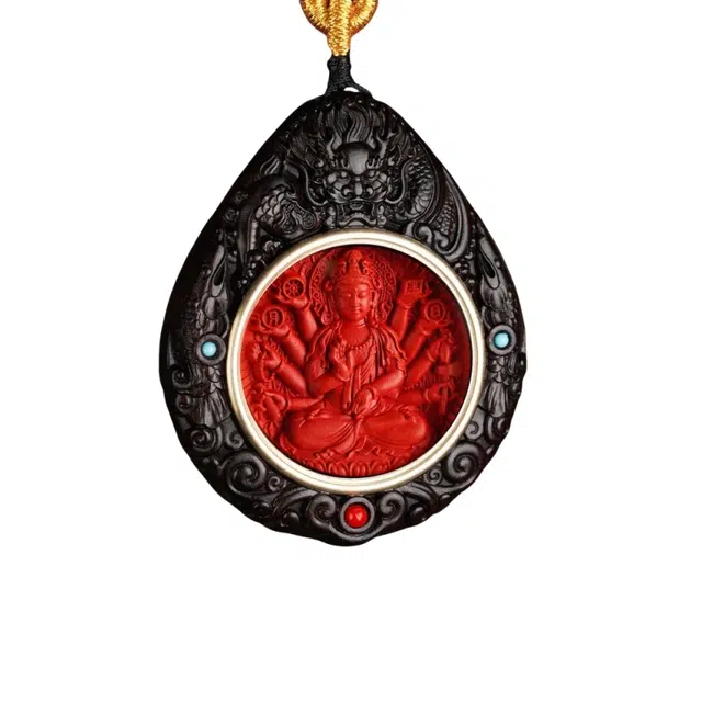 凯真 国潮新中式雕刻龙镶嵌十二生肖守护神挂件 本命年招财转运有钱花 复古轻奢高级感文玩 朱砂 吊坠 男女同款情侣款