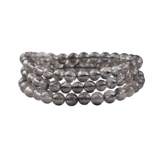 石在行 黑发晶三圈能量晶石发丝多晶体透转运珠圆珠 水晶 手串 男女同款情侣款