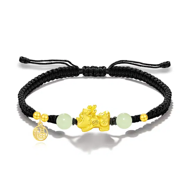 饰伴 宫廷瑞兽 转运平安喜乐 如意平安扣优雅小众国风手工编织 琉璃 玉石手链 男女同款情侣款