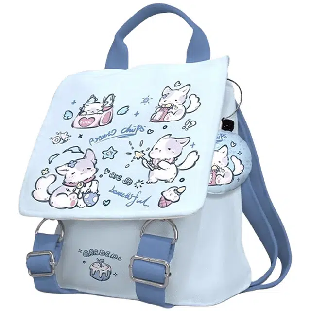 奥松 猫夏季通勤包文创可爱设计感 科技布 双肩包 男女同款情侣款 蓝色