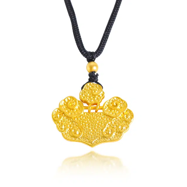 谧月珠宝 锤纹祥云 新中式国风轻奢精致小众创意设计高级感 带钻复古如意花锁日常汉服配饰 合金 吊坠 男女同款情侣款