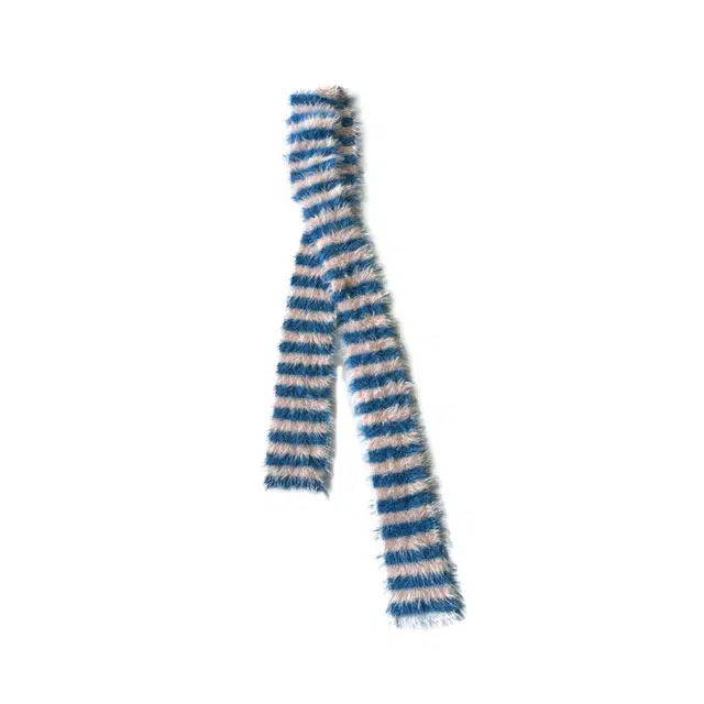 山一丸 长毛仿貂小众千禧年复古条纹针织冬季装饰柔软 绒线围巾 女款