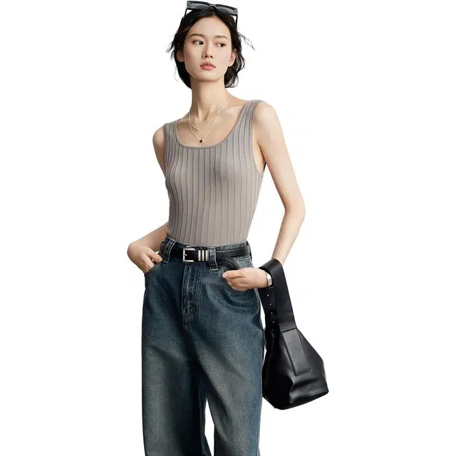 美洋 百叶针织方领弹力内搭外背心 女款