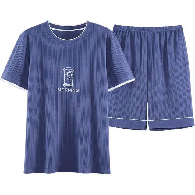 北极绒 吸汗舒适柔软透气短袖五分裤睡衣套装 男款