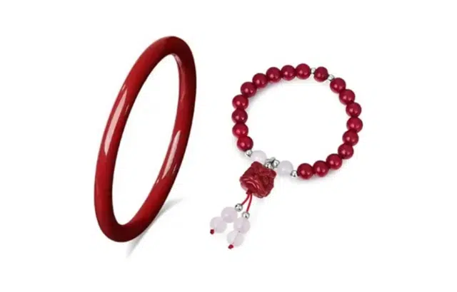 尚银福 诸事顺利系列 国潮新中式古风优雅甜美气质温柔 精致轻奢国风典雅小众高级感 日常休闲通勤 再造辰砂朱砂 手镯 女款